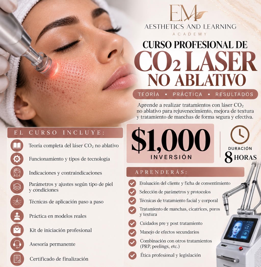 Professional Non-Ablative CO2 Laser Course flyer showing CO2 laser skin rejuvenation treatment techniques